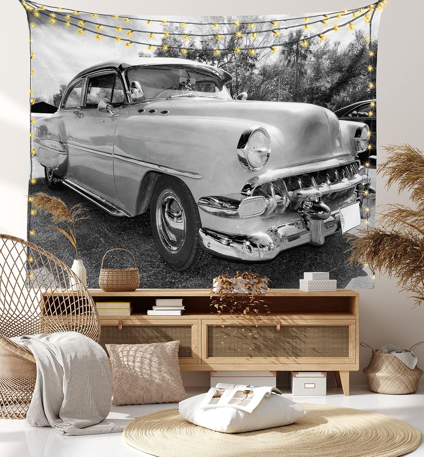 Ambesonne Tapiz vintage, estilo retro de los años 50 y 60, estilo pin up de autos en películas de Hollywood, obra de arte para colgar en la pared