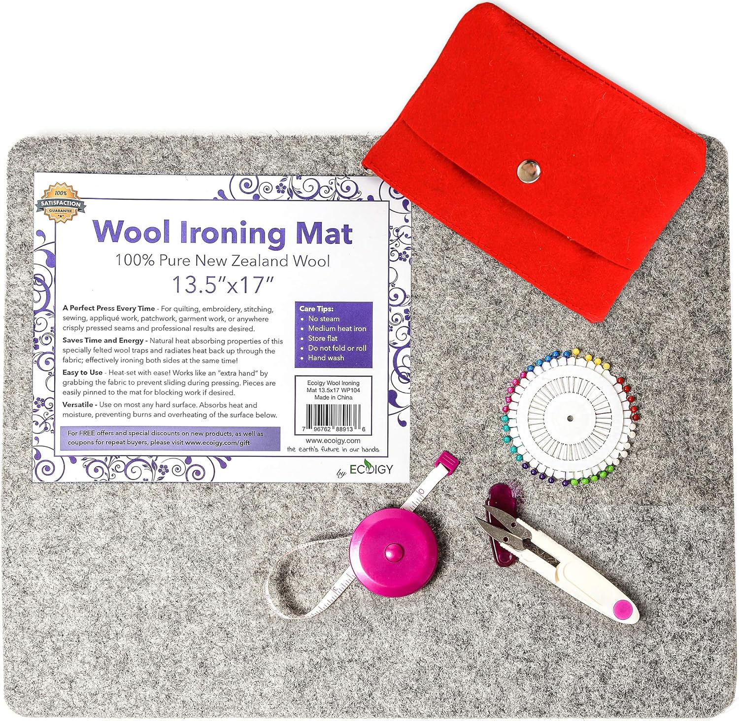 Ecoigy 17" x 13.5" Wool Ironing Pad, 1/2" Thick Wool