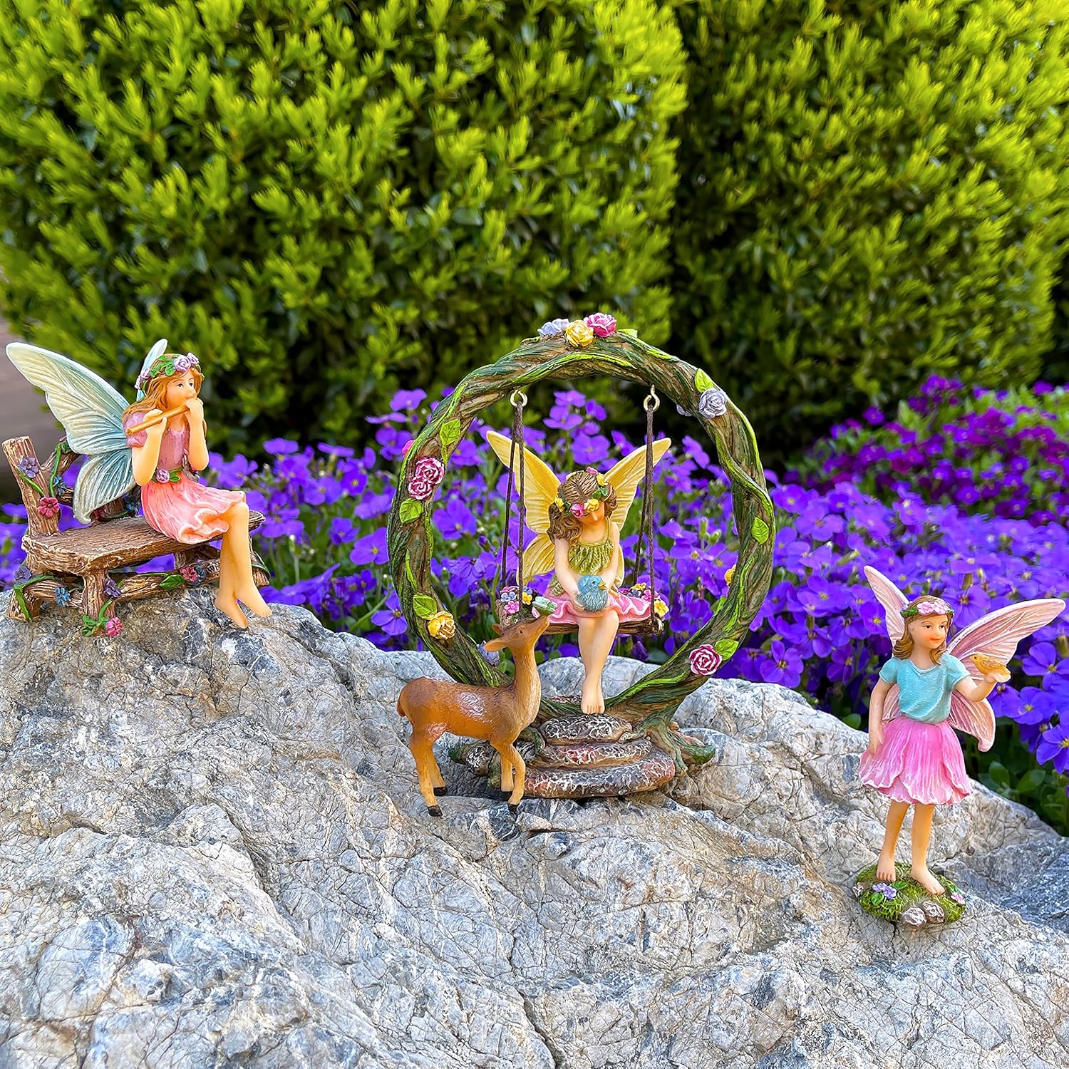 Mood Lab Fairy Garden Kit - Swing Set of 6 pcs Miniature Figurines & Accessories - Hand Painted for Outdoor or House Decor - Image 8