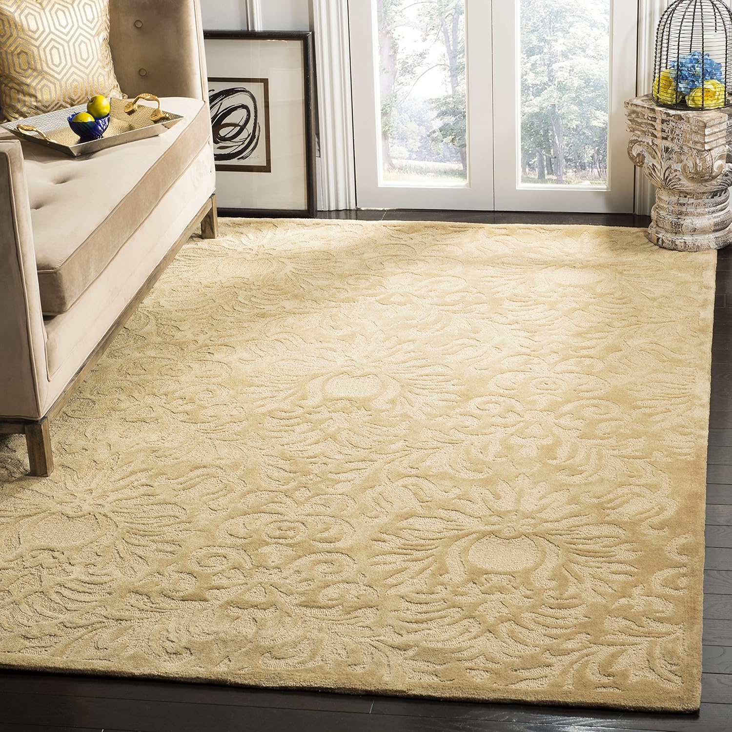 SAFAVIEH Total Performance Collection Accent Rug - 3' x 5', Marine, Hand-Hooked Damask, Non-Shedding & Easy Care, Ideal for High Traffic Areas in Entryway, Living Room, Bedroom (TLP714A)