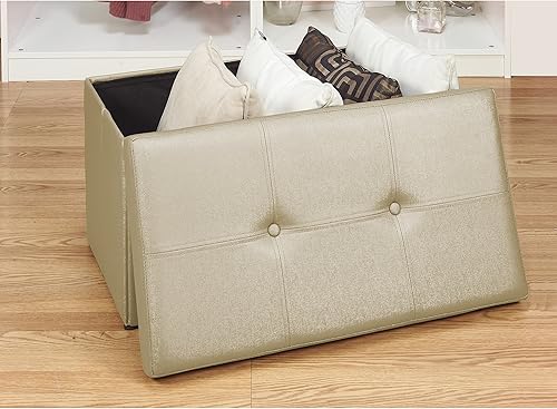 Miniatura 3 de Simplify Otomana plegable de piel sintética de almacenamiento, doble, plegable, asiento acolchado copetudo, reposapiés, banco  caja de juguetes