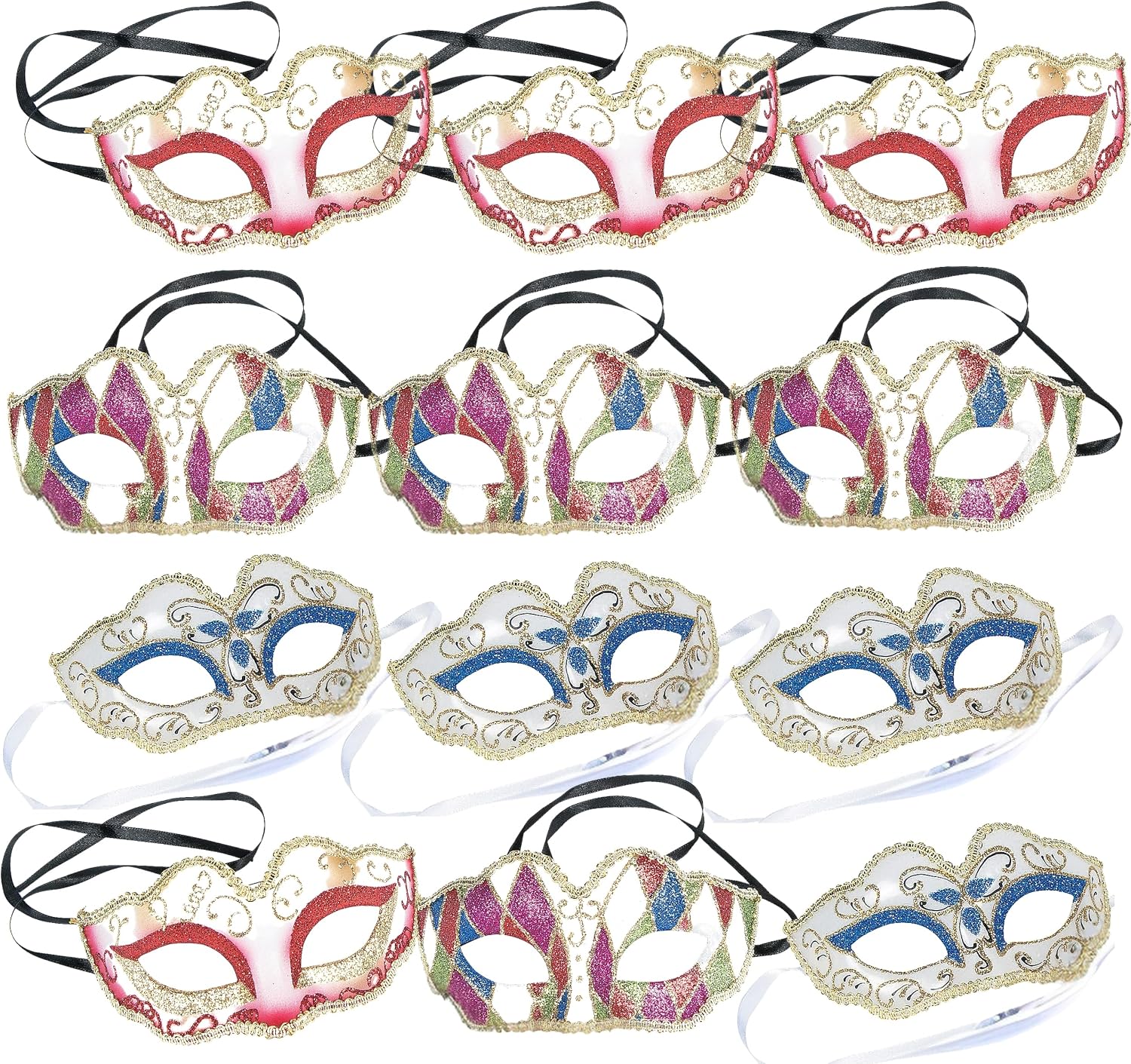MASQUERADE MASKS ASSTD COLORS - Apparel Accessories - 12 Pieces