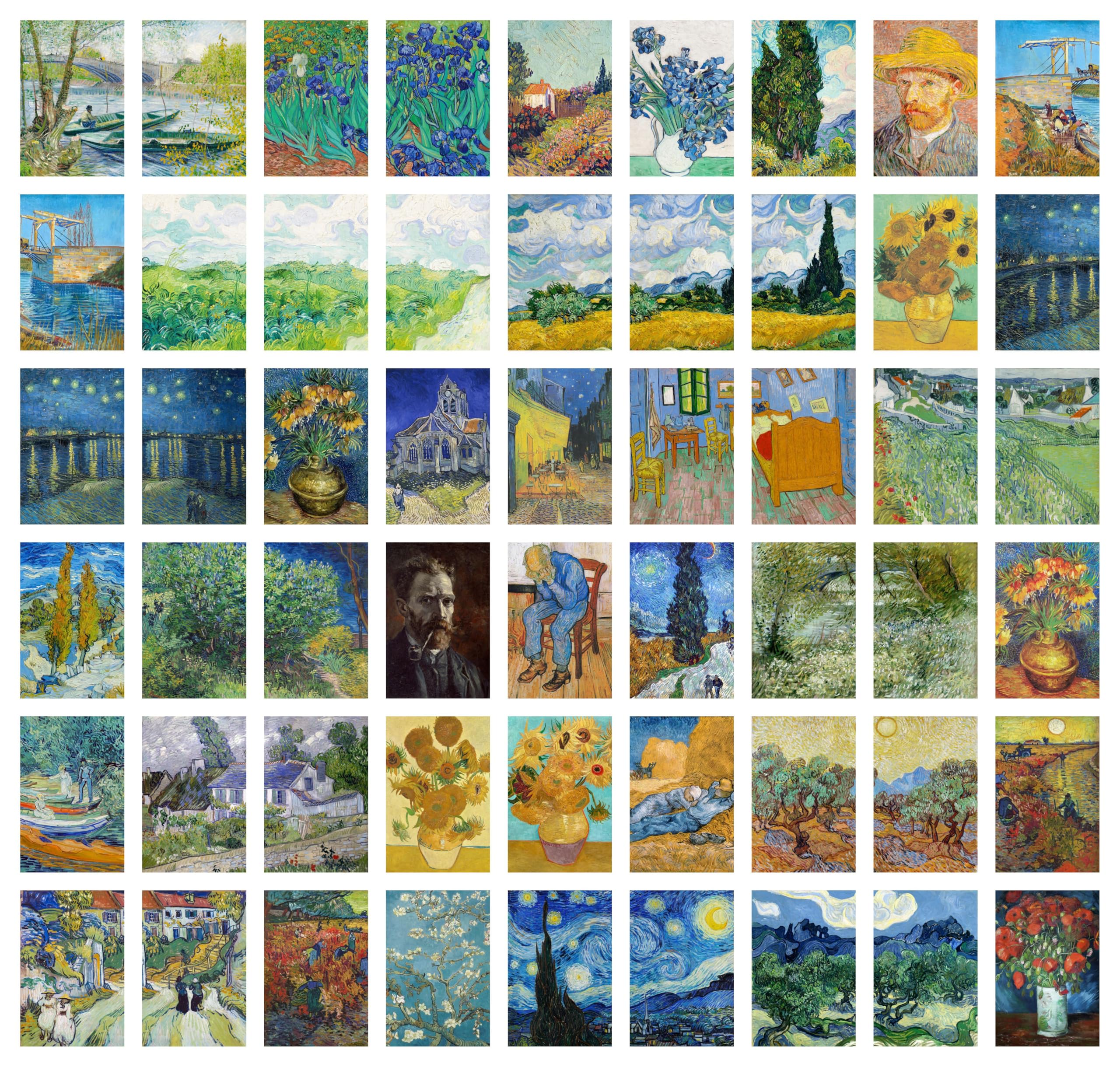 ARTCREST Vincent Van Gogh Brushes of Brilliance Poster Wall Collage Kit Set of 54 Small Posters, Aesthetic Wall Décor for Bedroom, Home, Office, or Dorm Room. Glue Dots Included-image-15