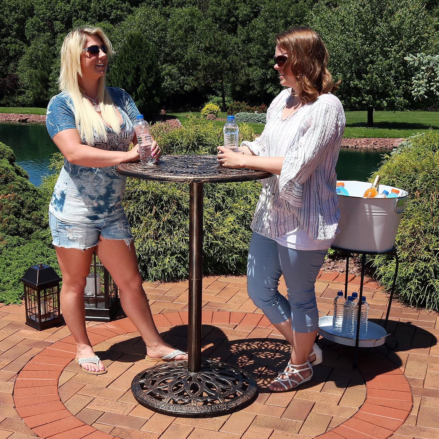 Sunnydaze 40-Inch H Cast Iron Bar Height Patio Table - 26-Inch Tabletop Diameter - Bronze Color
