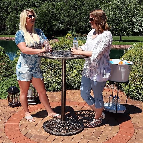 Miniatura 7 de Sunnydaze Mesa de patio de hierro fundido de 40 pulgadas de alto, diámetro de mesa de 26 pulgadas, color bronce