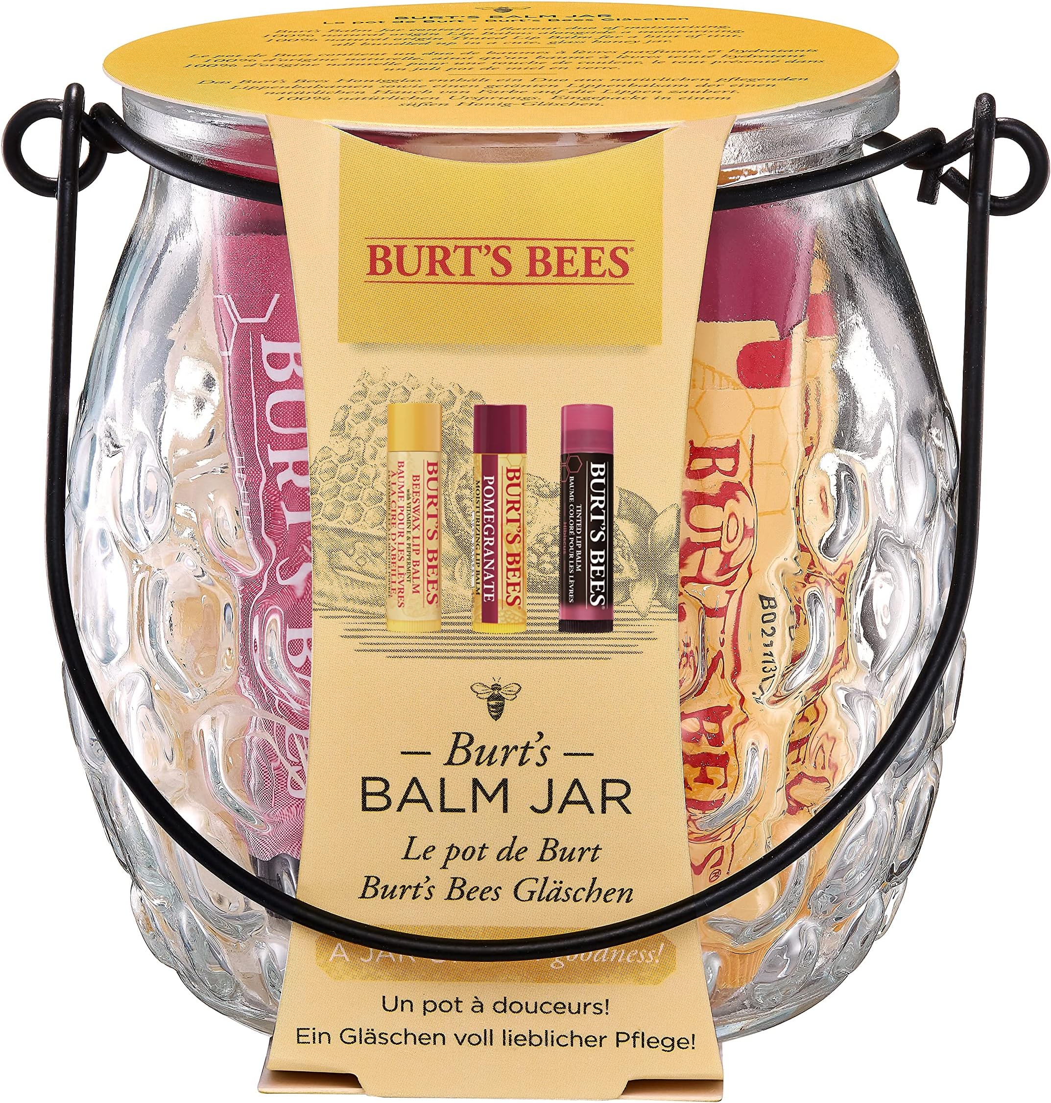 Lip Balm Gift Set, Beeswax Lip Balm, Pomegranate Lip Balm, Hibiscus Tinted Lip Balm, Balm Jar, 3x4.25g