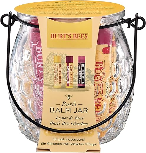 Burt's Bees Moisturizing Lip Balm Gift Set in Jar with 100% Natural Original Beeswax, Vitamin E, Mint and Hibiscus (4.3g)