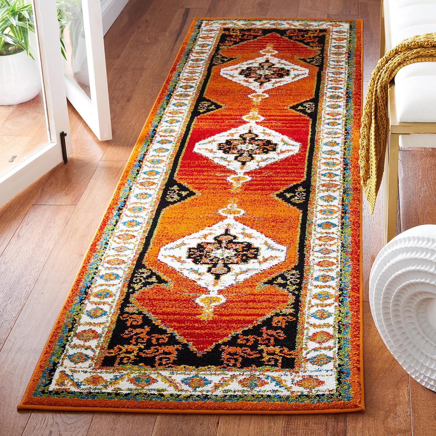 SAFAVIEH Vintage Hamadan Collection Runner Rug - 2'3" x 8', Orange & Ivory, Oriental Medallion Design, Non-Shedding & Easy Care, Ideal for High Traffic Areas in Living Room, Bedroom (VTH260P)