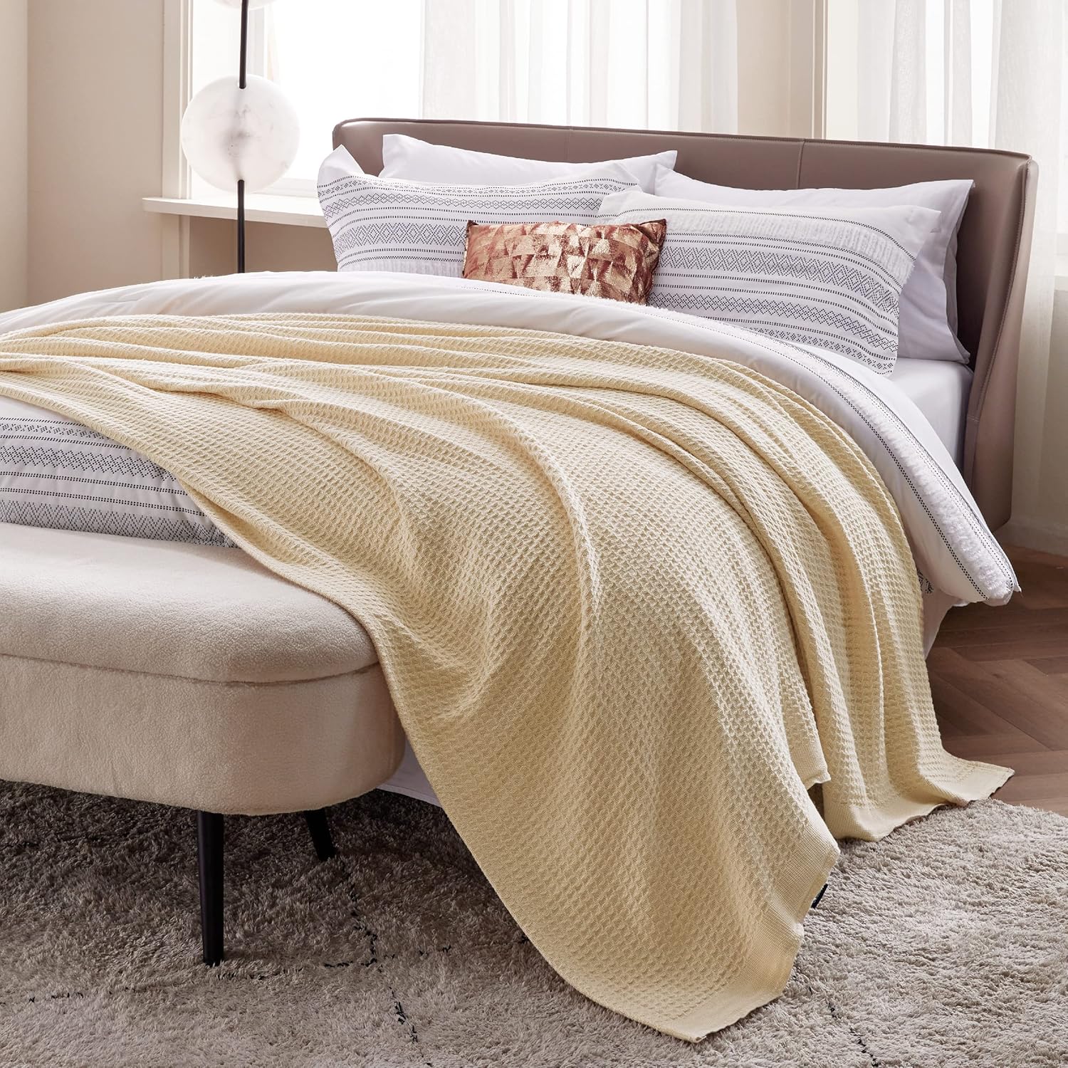 Bedsure 100% Cotton Blankets Queen Size for Bed - Grey 405GSM Waffle Weave Soft Lightweight Thermal Bed Blankets Queen Size, 90x90 inches : Home & Kitchen