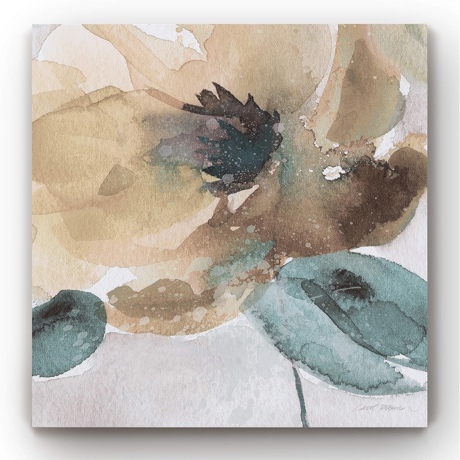 Renditions Gallery Canvas Flower Wall Art Paintings & Prints Watercolor Poppy Rustic Abstract Floral Wall Art Grey and Brown Artwork for Bedroom Living Room Office Home Kitchen Wall Decor - 16"x16"
