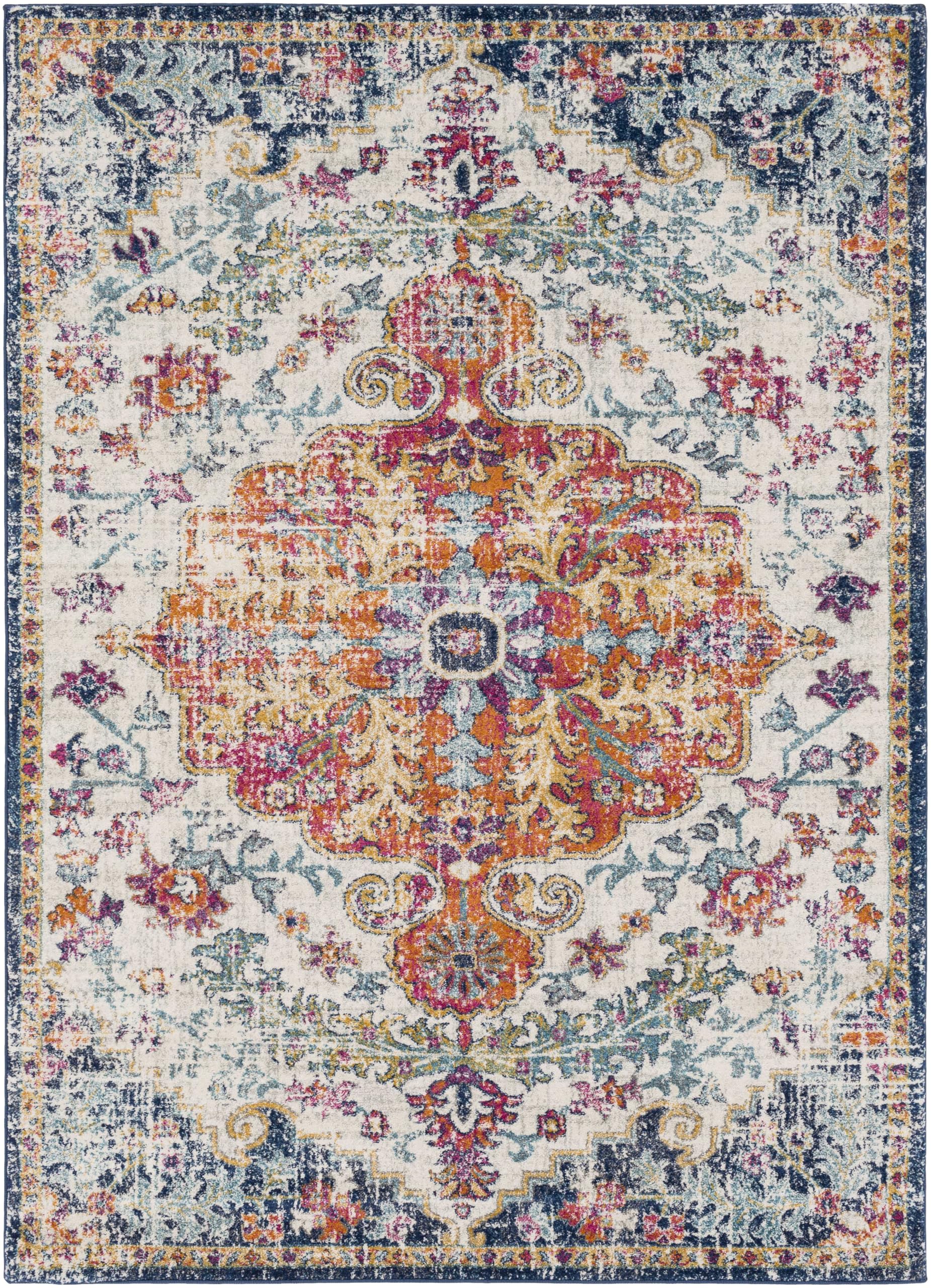Livabliss Asmara Vintage Teppich groß - Teppich Wohnzimmer 160x220 cm, Esszimmer, Schlafzimmer, Orientalischer Teppiche Boho Style - Carpet Living Room, Bunter Muster, Blau und Orange