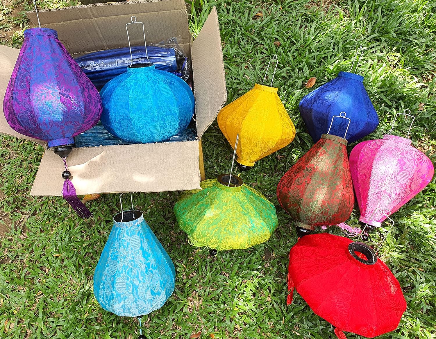 Set 8 pcs Hoi an Silk Lanterns 16'' - Pattern Fabric Lanterns - Wedding Decoration - Garden Birthday Party Decor - Wholesale Vietnam Silk Lanterns
