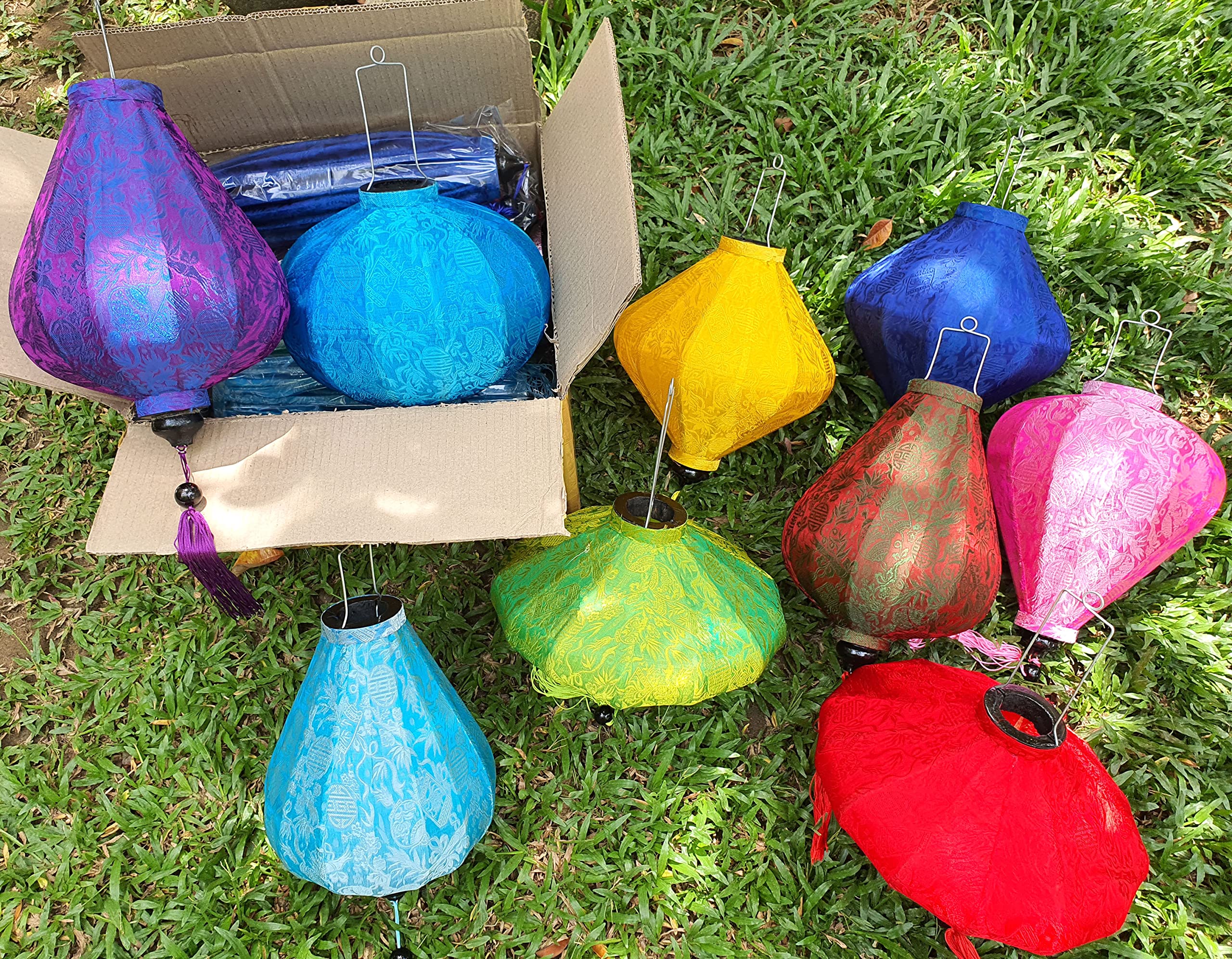 Set 8 pcs Hoi an Silk Lanterns 16'' - Pattern Fabric Lanterns - Wedding Decoration - Garden Birthday Party Decor - Wholesale Vietnam Silk Lanterns