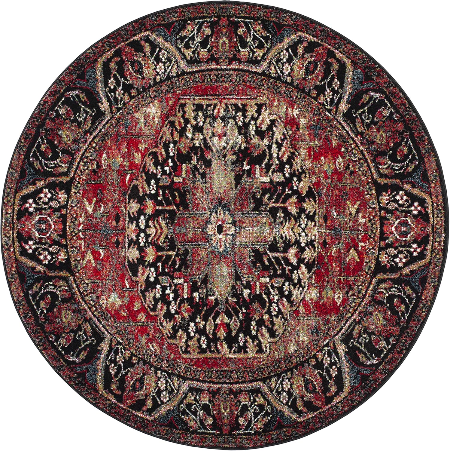 SAFAVIEH Vintage Hamadan Collection Area Rug - 9' Round, Red & Multi, Oriental Traditional Persian Design, Non-Shedding & Easy Care, Ideal for High Traffic Areas in Living Room, Bedroom (VTH215A)