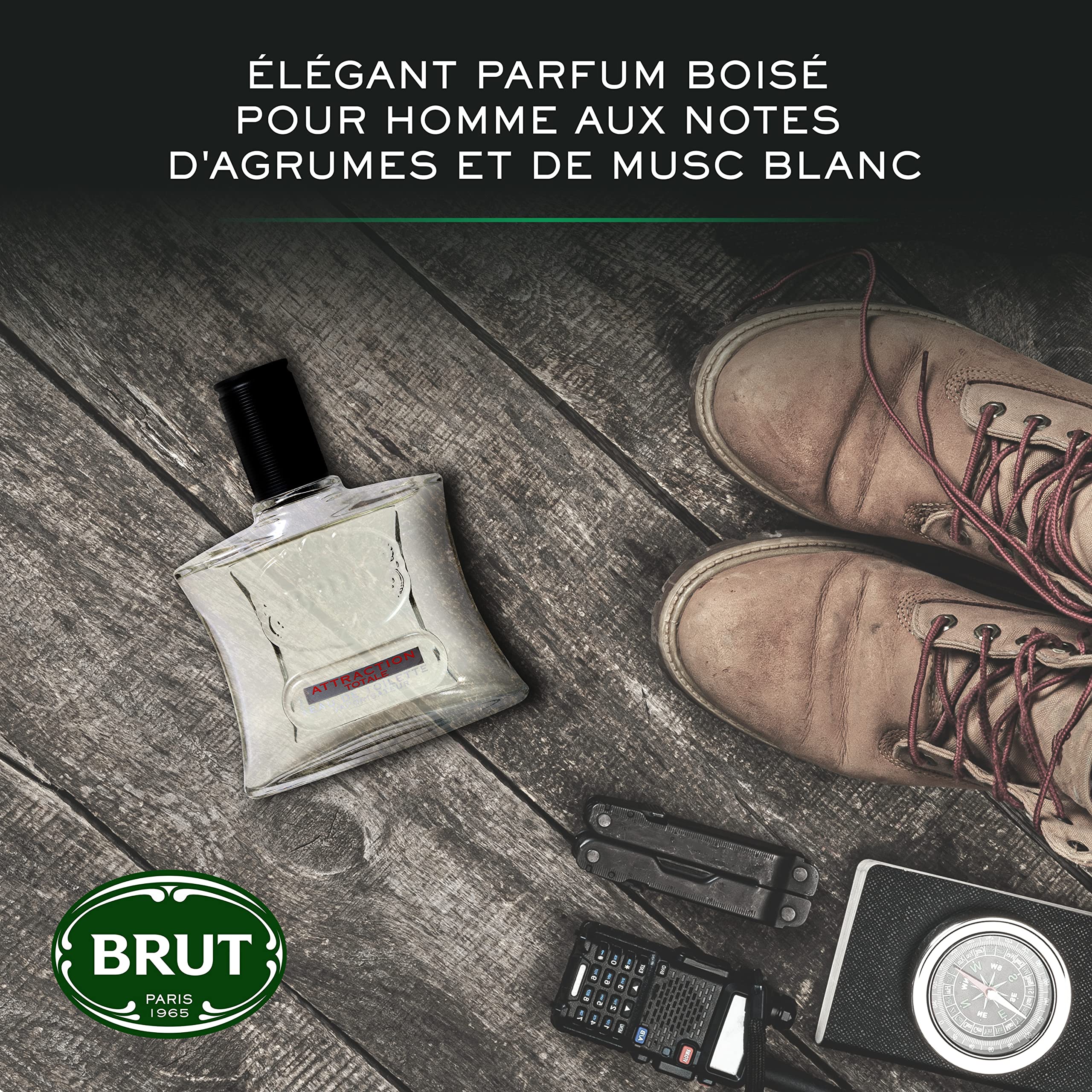 Brut Coffret Cadeau Homme Attraction Totale avec Eau de Toilette Attraction Totale 100ml et Déodorant 200ml, Parfum boisé et raffiné, Idée cadeau à offrir x1