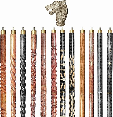 AANauticals - Bastón de madera para hombres y mujeres cabeza de lobo vintage hecho a mano personalizado y plegable 12 bastones para caminar cabeza