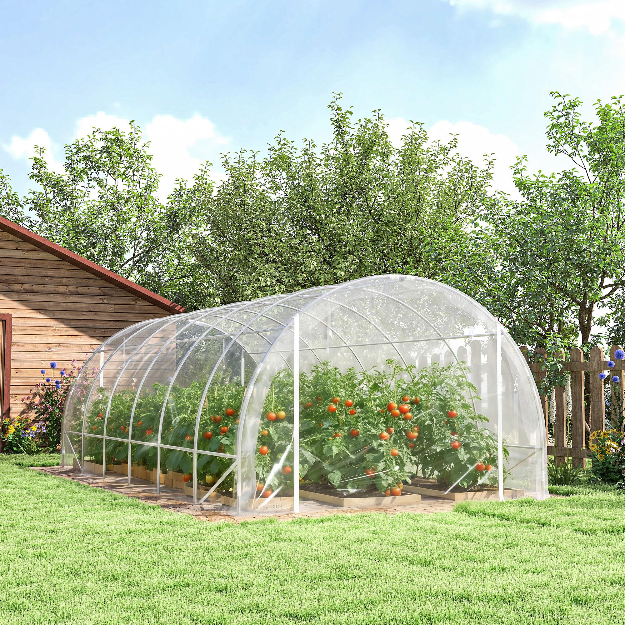 Outsunny Invernadero de Exterior 6x3x2 m Anti-UV Impermeable Transparente | Invernadero de Túnel, 2 Puertas Enrollables, Marco de Acero Galvanizado, Cubierta de PE 150g/m², para Cultivos