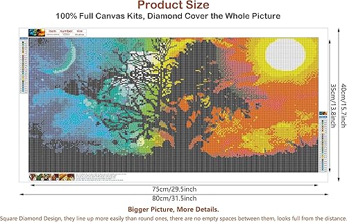 Miniatura 2 de JesMolla Kit de pintura de diamante cuadrado completo 5D por números para adultos, kits de pintura de diamantes cuadrados de taladro completo, kit