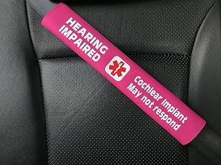 Hearing Impaired Cochlear Implant Medical Alert Seat Belt Cover (Pink)