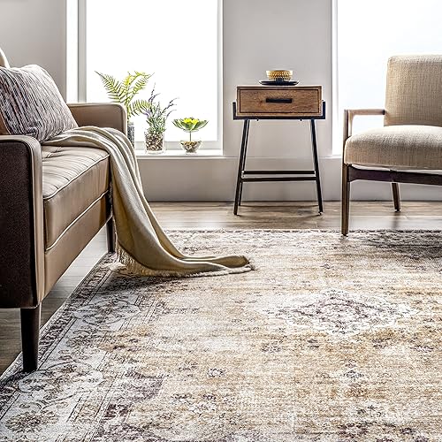 Miniatura 9 de nuLOOM Paisley - Alfombra ultrafina lavable a máquina, con medallón floral desteñido, 5 x 8 pies, color rosa claro