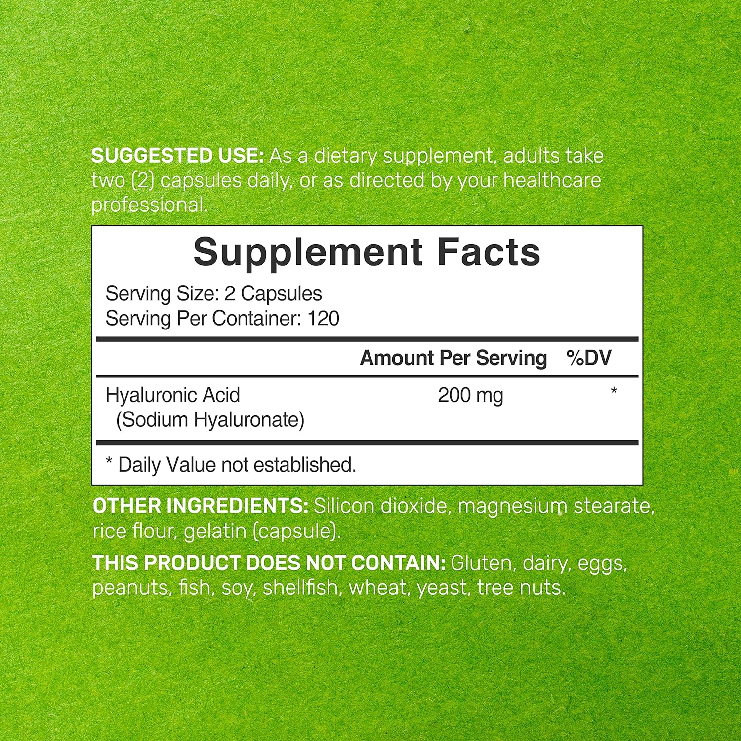 Eagleshine Vitamins Hyaluronic Acid Supplements 200mg, 240 Capsules, 4 Months Supply, 95%+ Purity, Plant-Based, Support Healthy Joint, Bones and Connective Tissue | Promotes Skin Hydration : Health & Household