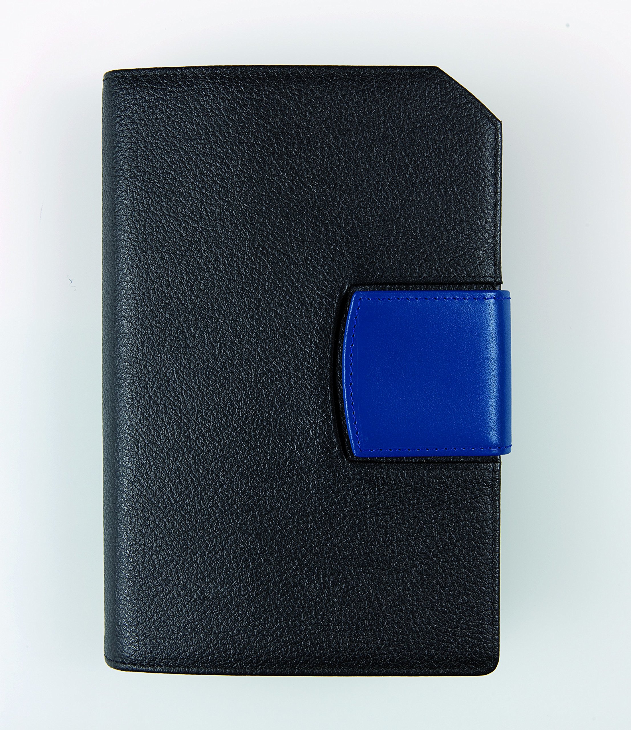 Ringbuch "Planer Plus E" aus Leder/Personal Organizer/Kalender bis Dez. 2024 /Handy-Tasche - schwarz - Lasche blau