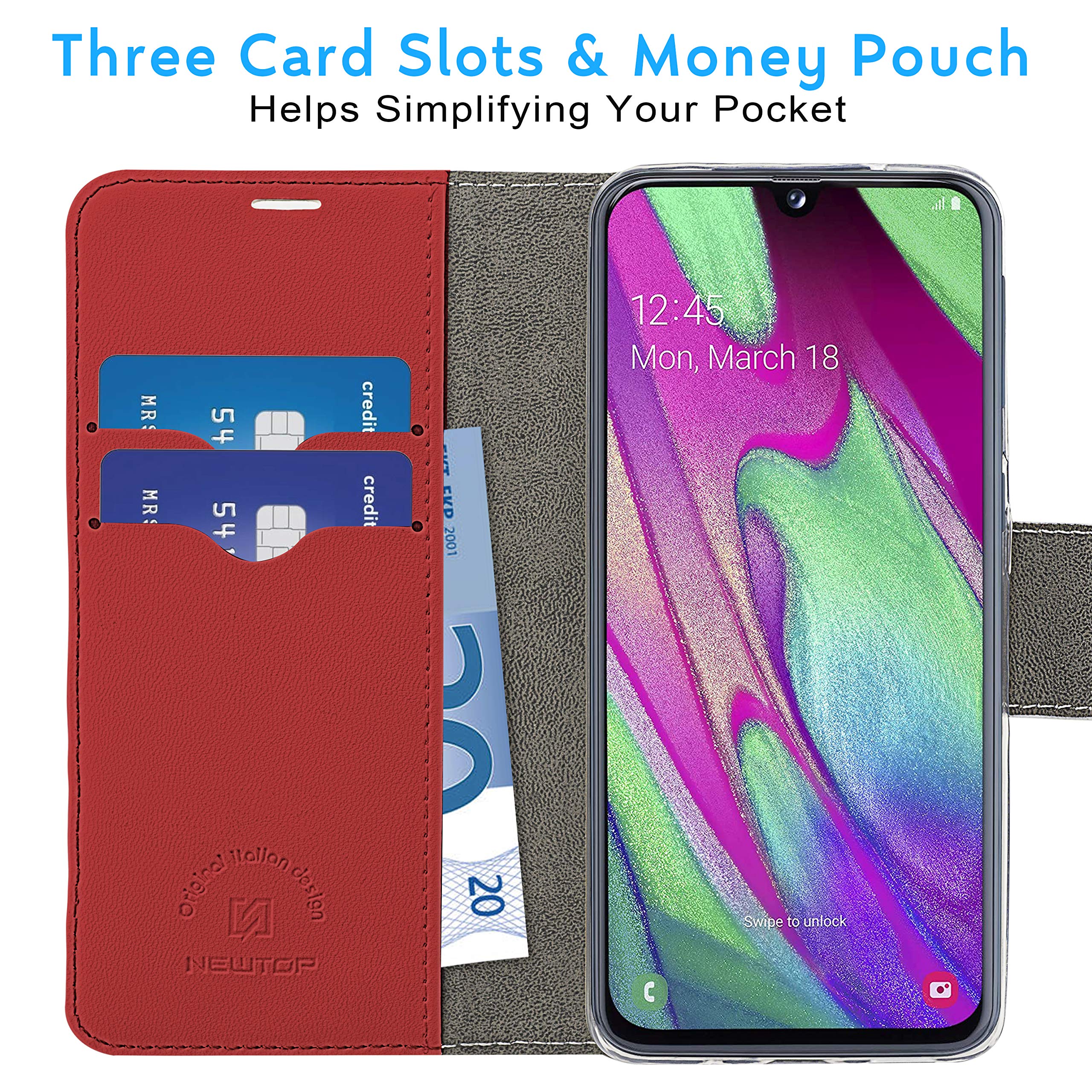 Uposao Cover Samsung Galaxy A40 Custodia,Fiore Rosa Bookstyle Portafoglio Flip Cover con Chiusura Magnetica,Sopporto Pieghevole e Tasche Interne per Carte di Credito o d'identita-Fiore Rosa