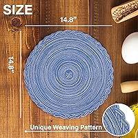 Vista 2 de myHomeBody Round Braided Placemats, Woven Heat Resistant Table Placemats, Table Place Mats for Dining Tables, Under Plates Mats, Braided Edge, Blue