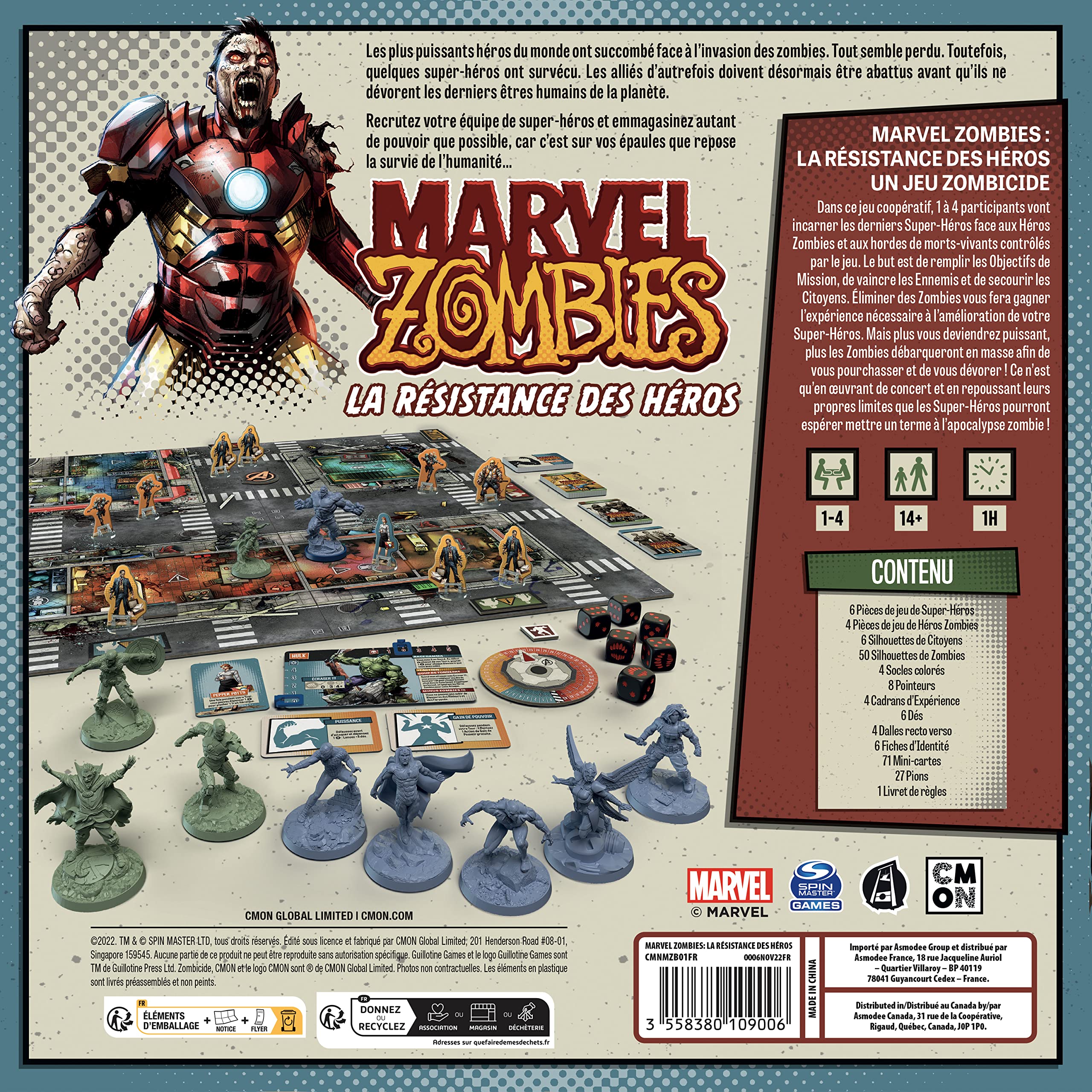 Asmodee Cmon Marvel Zombies: La Resistencia de los Héroes – Juego Zombicida – Juegos de Mesa – Juego Cooperativo – Para Adultos y Niños a Partir de 14 Años – Versión Francesa