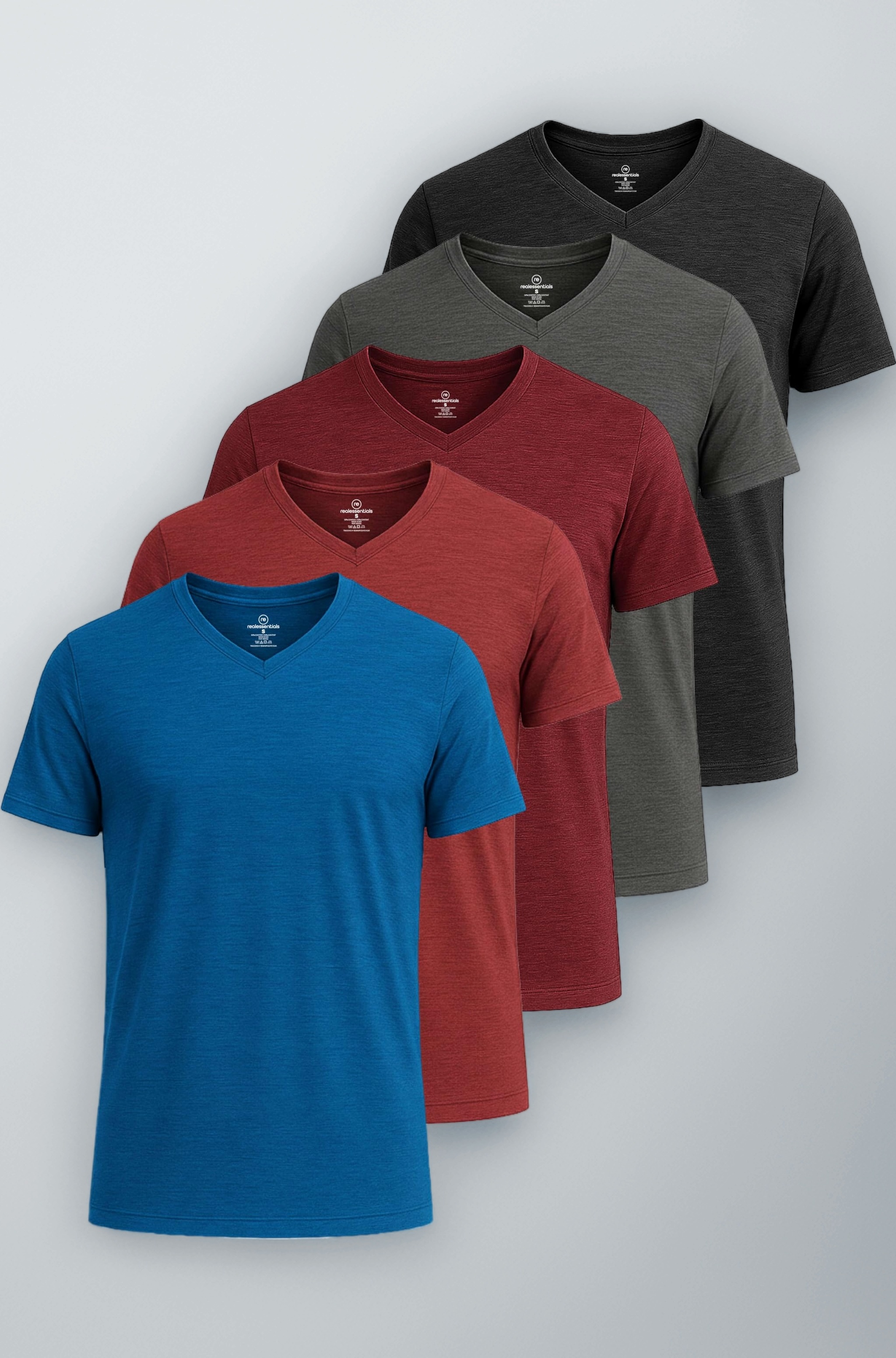 5 Pack: Men’s V-Neck Dry-Fit Moisture Wicking Active Athletic Tech Performance T-Shirt