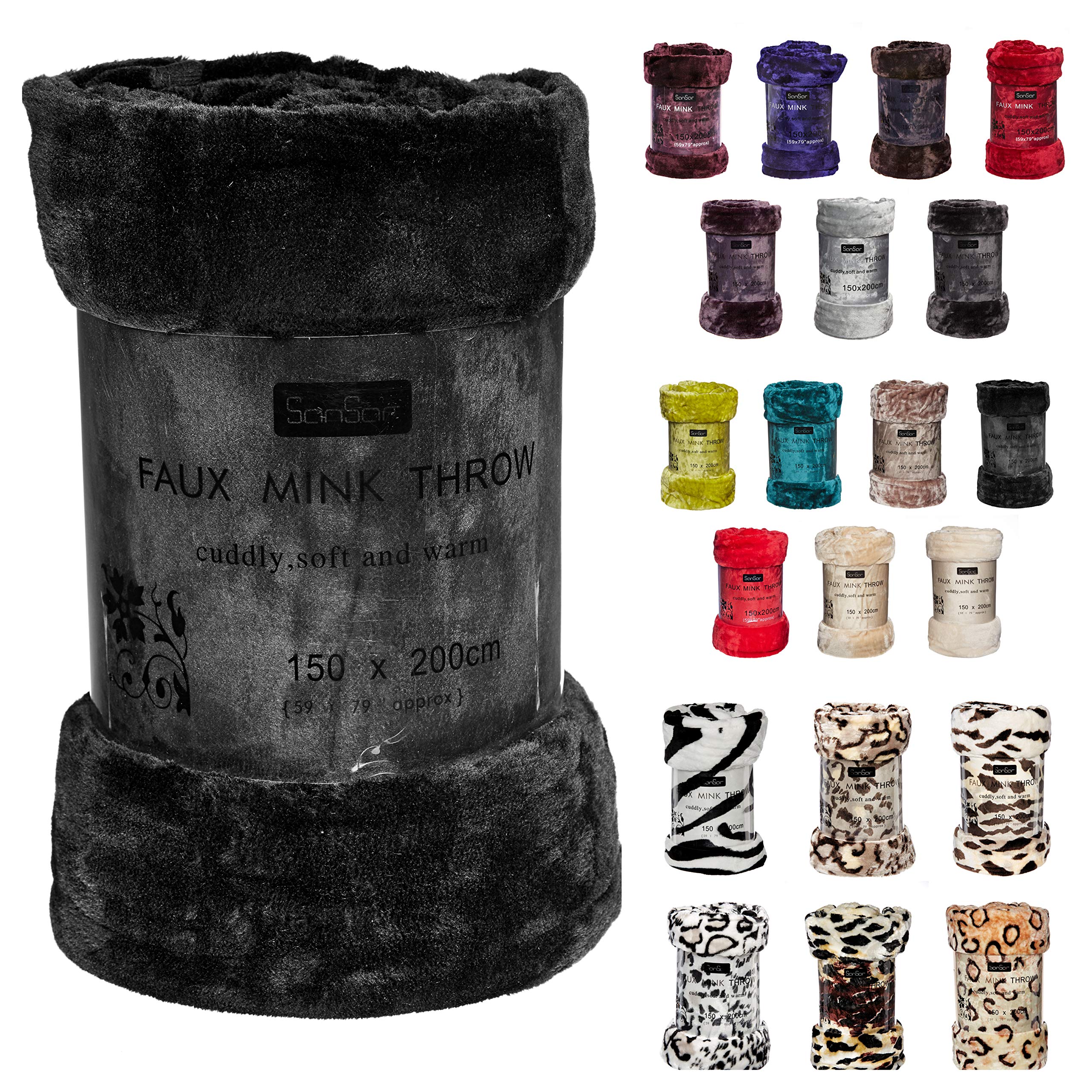 Sansar Decorative & Warm Soft Mink Faux Fur Throw Blanket for Bed Sofa (Black, Double (150cmx200cm))