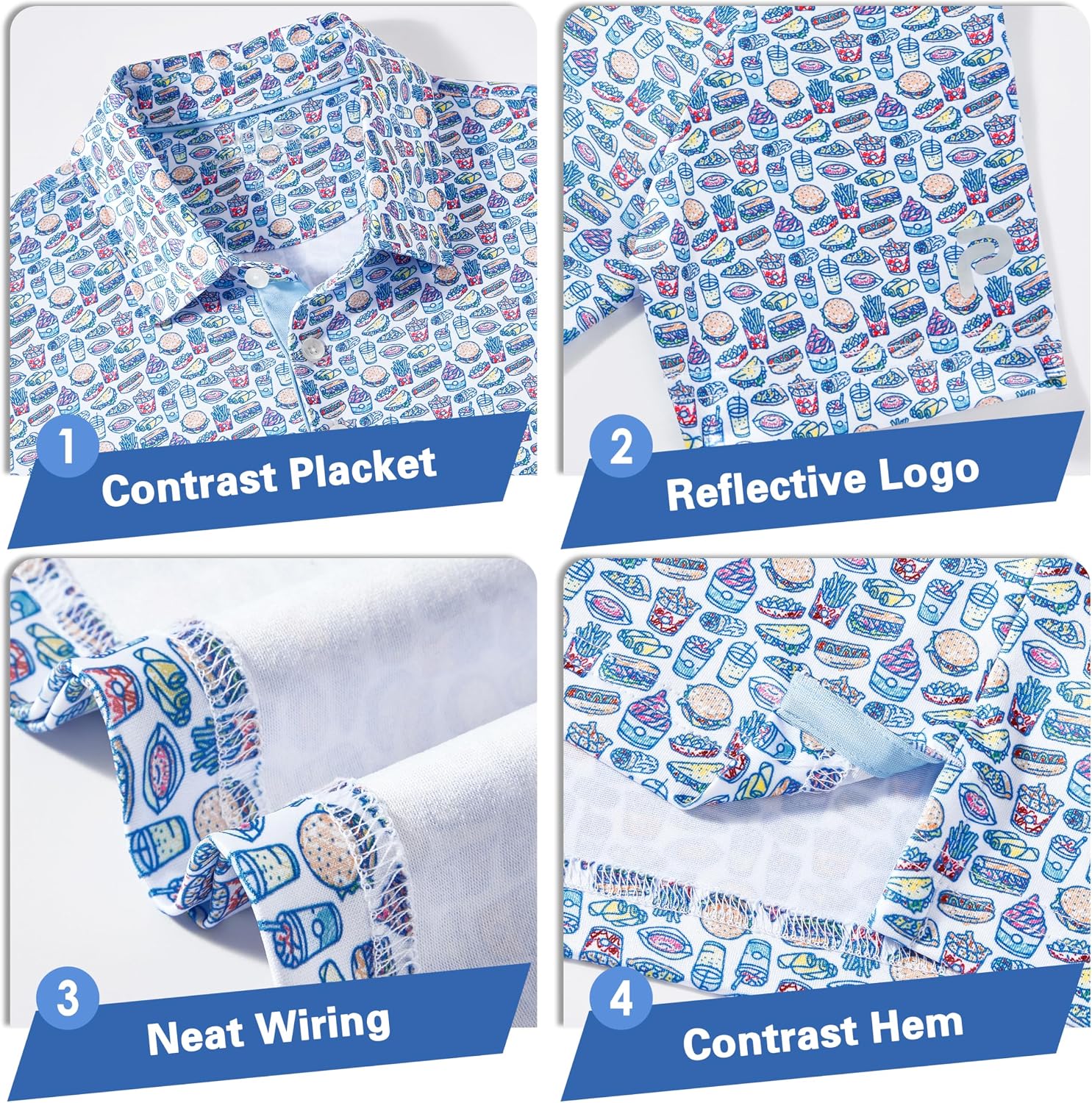 Mens Golf Shirt Short Sleeve Dry Fit Print Moisture Wicking Performance Patterns Collared Polo Shirt