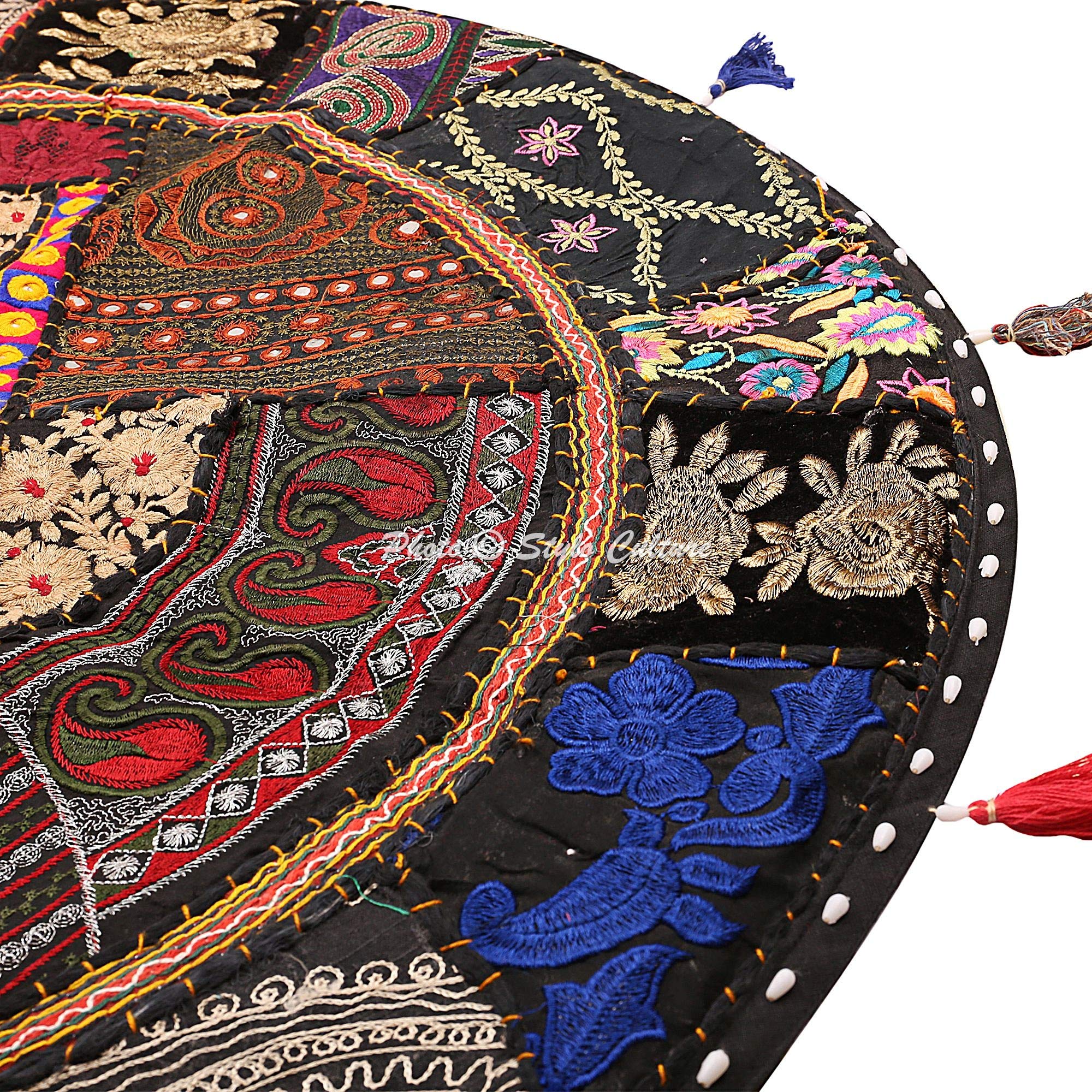 Cuscino Pavimento Rotondo Etnico Vintage Patchwork Viola – 70 Cm – CopriPouf Boho