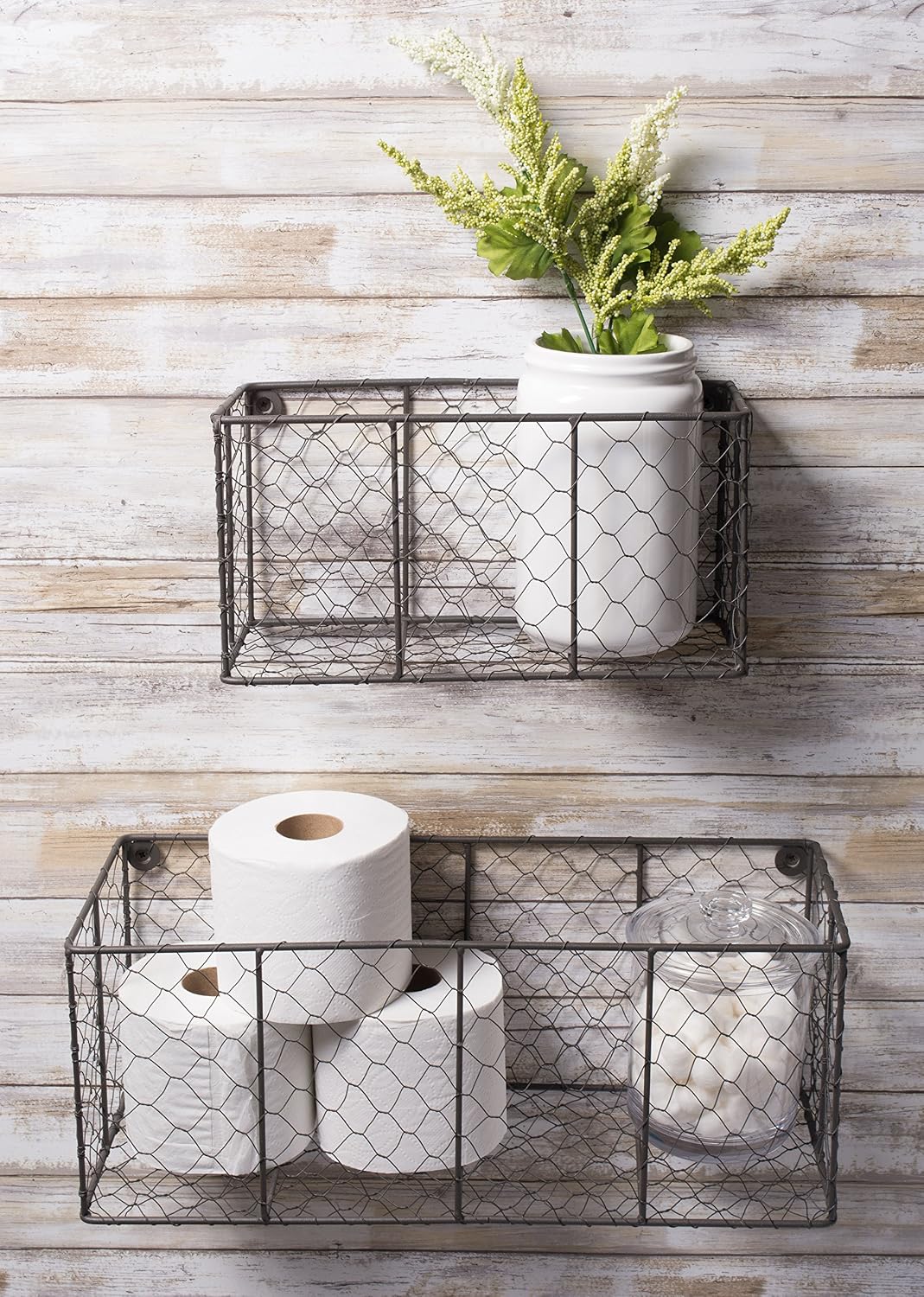 DII Chicken Wire Collection Farmhouse Vintage Wall Baskets, Assorted Basket, Vintage Grey