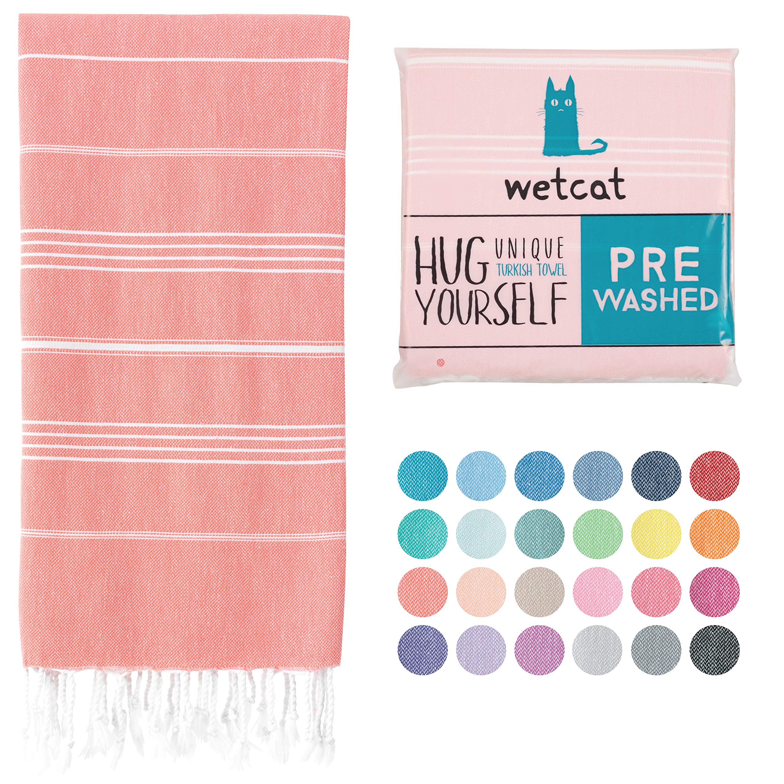 WETCAT Turkish Beach Towel Oversized 38x71 100% Cotton Sand Free Quick Dry Swim Extra Large Light Travel for Adults Gifts Accessories - Dark Coral