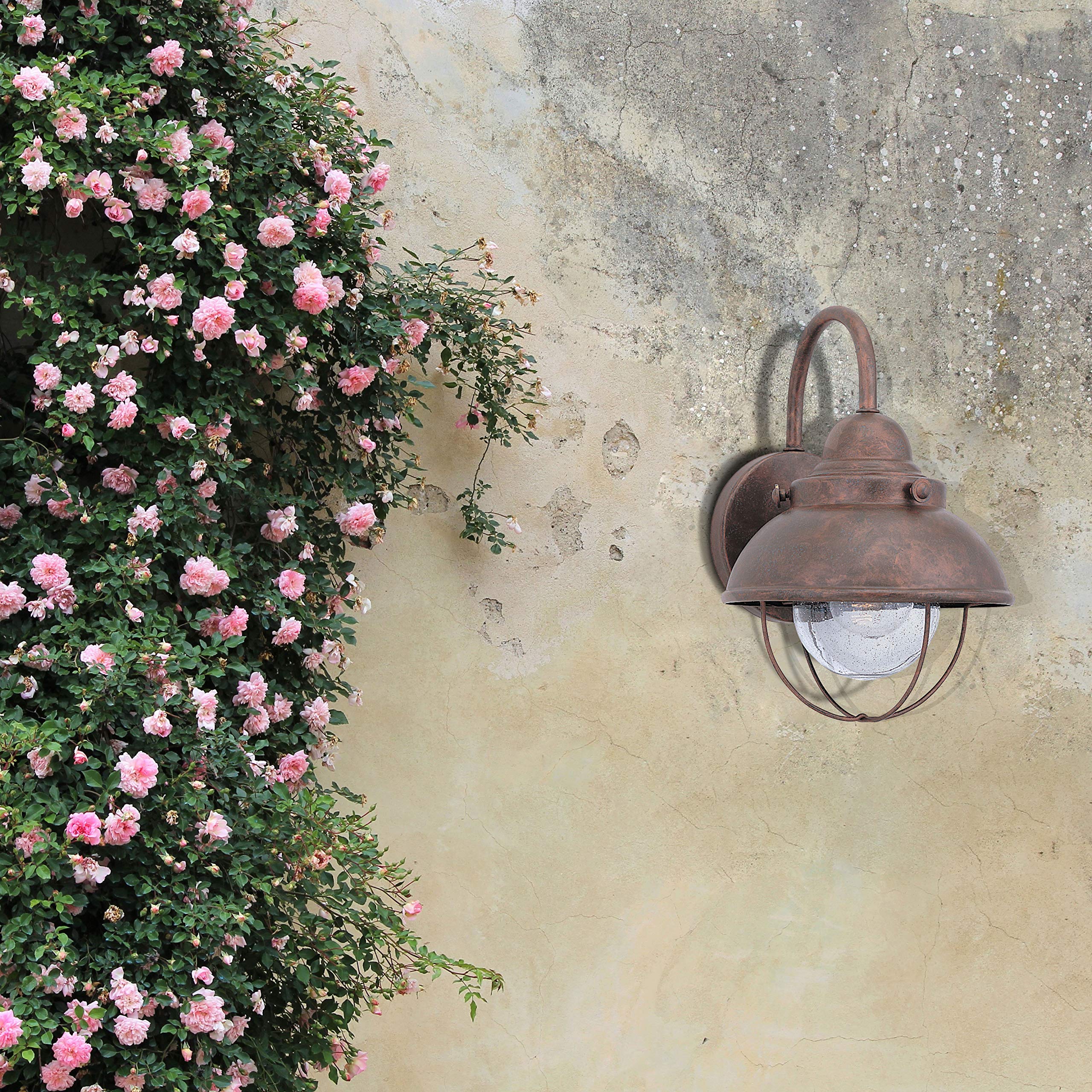 Sea Gull Lighting 8870-44 Sebring One-Light Outdoor Wall Lantern with Clear Seeded Glass Diffuser, Weathered Copper Finish