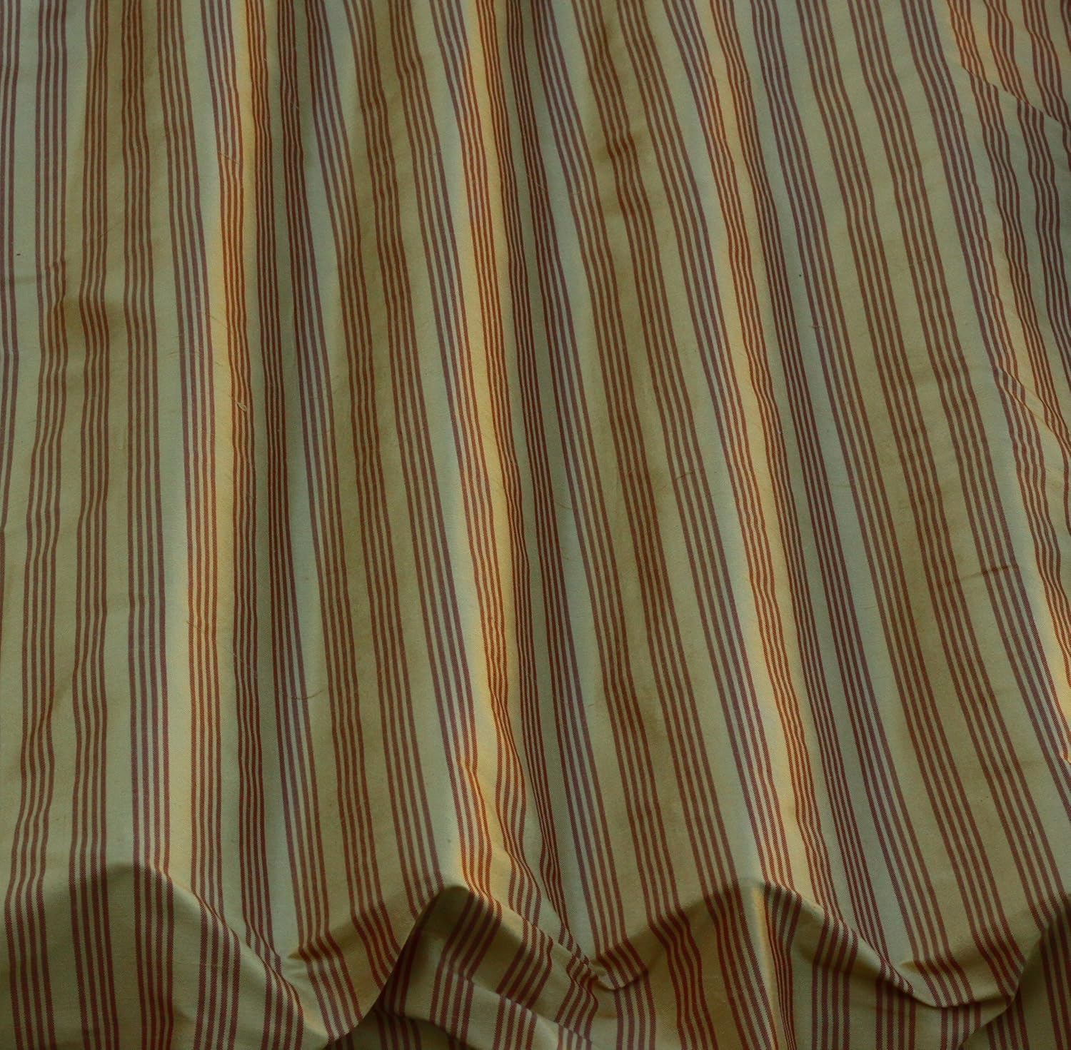 Gold & Red Vertical Narrow Stripes, 100% Silk Dupioni Shantung Fabric, by The Yard, 54" Wide
