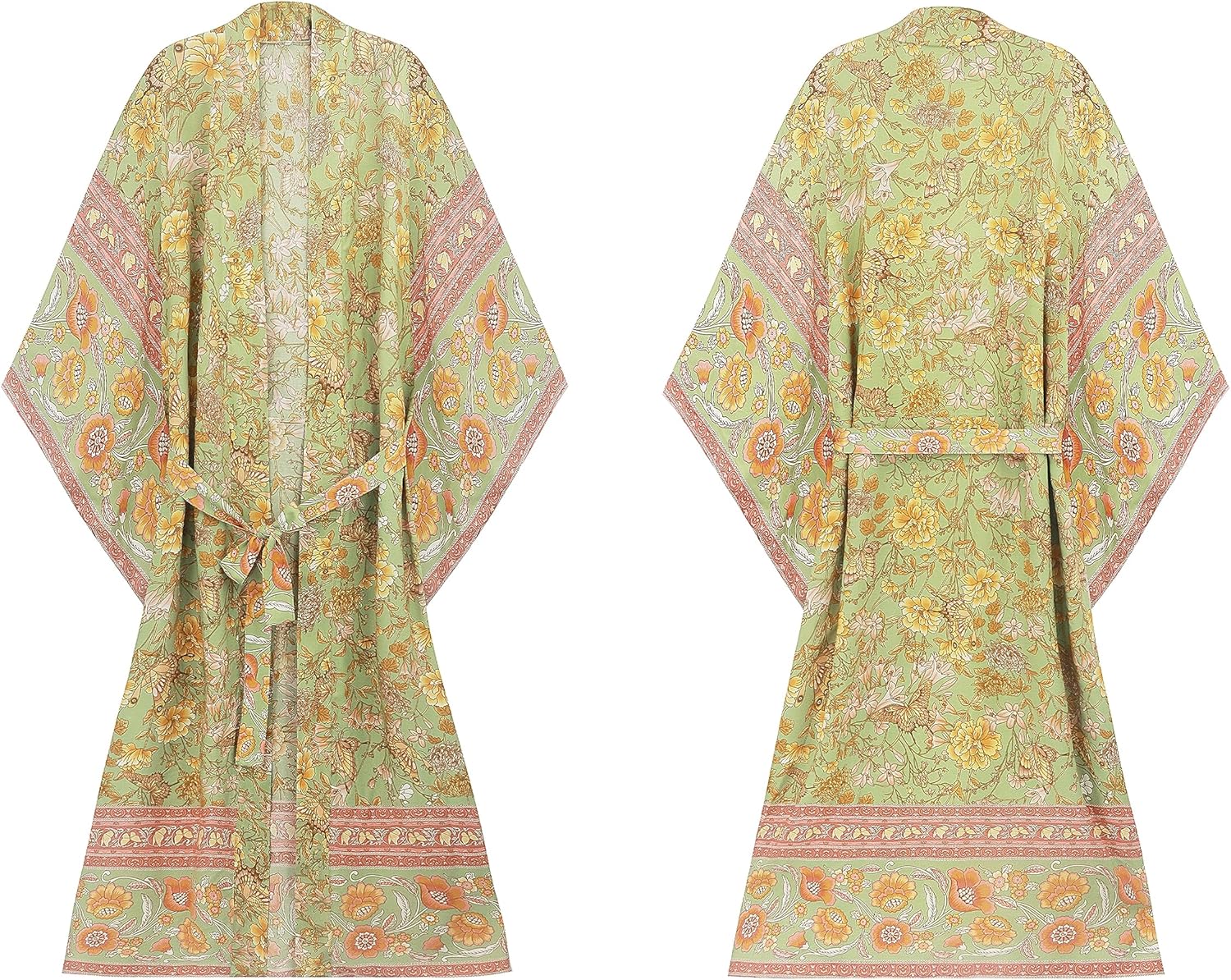 R.Vivimos Women's Vintage Floral Print Beach Boho Cardigan Kimono Maxi Swimwear Cover up Dress Wrap - Image 6