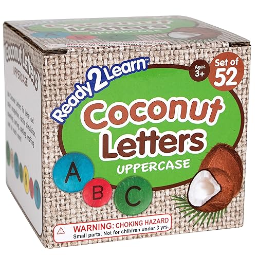 Miniatura 6 de READY 2 LEARN Letras de coco  mayúsculas  Juego de 52 encimeras naturales hechas a mano para niños  Uso para manualidades y actividades de ortografía
