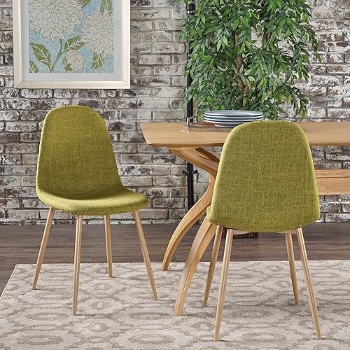 Christopher Knight Home Raina Mid-Century - Sillas de comedor de tela moderna con patas de metal con acabado de madera marrón claro, juego de 2