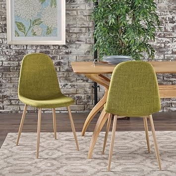 Christopher Knight Home Raina Mid-Century Modern Fabric Dining Chairs with Light Brown Wood Finished Metal Legs, 2-Pcs Set, Green / Light Brown
