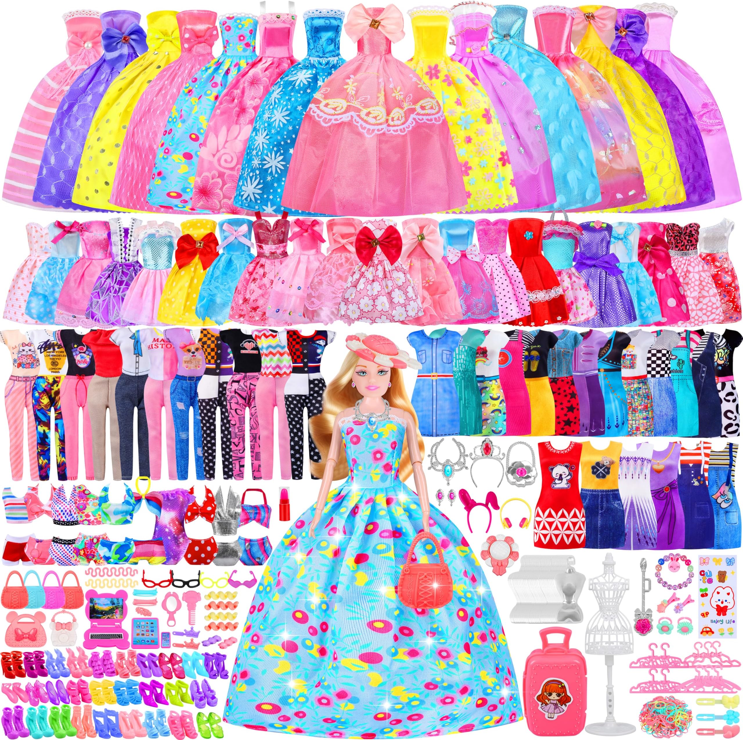 GOLMUDGirls Toy 342 PCS Doll Clothes and Accessories ,Birthday Gifts Compatible with 11.5 Inch Dolls，5 Dresses, 3 Gowns, 8 Midi Skirts, 3 Pants, 10 Pairs of Shoes for Girls Aged 3+