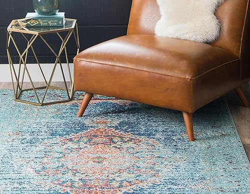 Miniatura 6 de Unique Loom Vita Collection - Alfombra saturada con degradado tradicional sobre teñido, 9 pies x 12 pies, turquesaazul marino