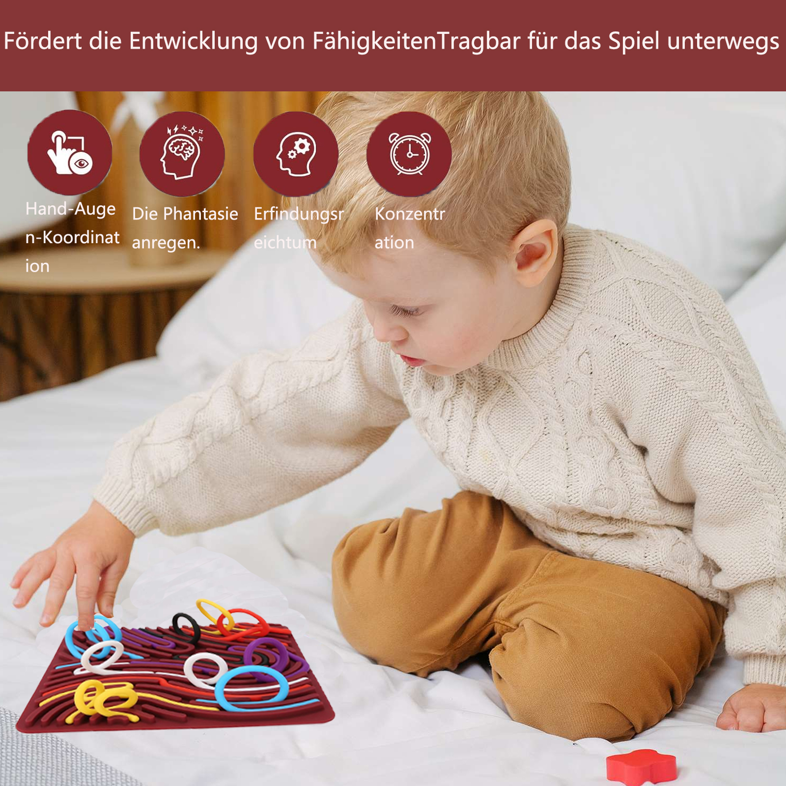 Elalove Sensorik Board 2-teilig - Mit 17 Silikonschnüren, Für Kinder Ab 3 & Erwachsene