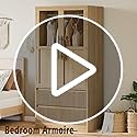 GarveeHome Bedroom Wooden Armoire Wardrobe Closet, Freestanding Large Wardrobe Armoire Cabinet with Glass Doors and 2 Drawers, Shelves & Hanging Rod for Bedroom, Clothes, Natural