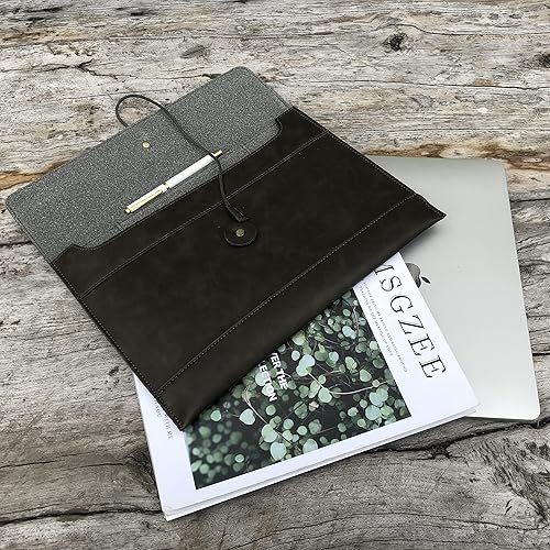 Miniatura 5 de Funda de piel sintética vintage de 13.5 pulgadas, funda para archivo de certificado, bolsa de mano Manila, carpeta de documentos de oficina (marrón