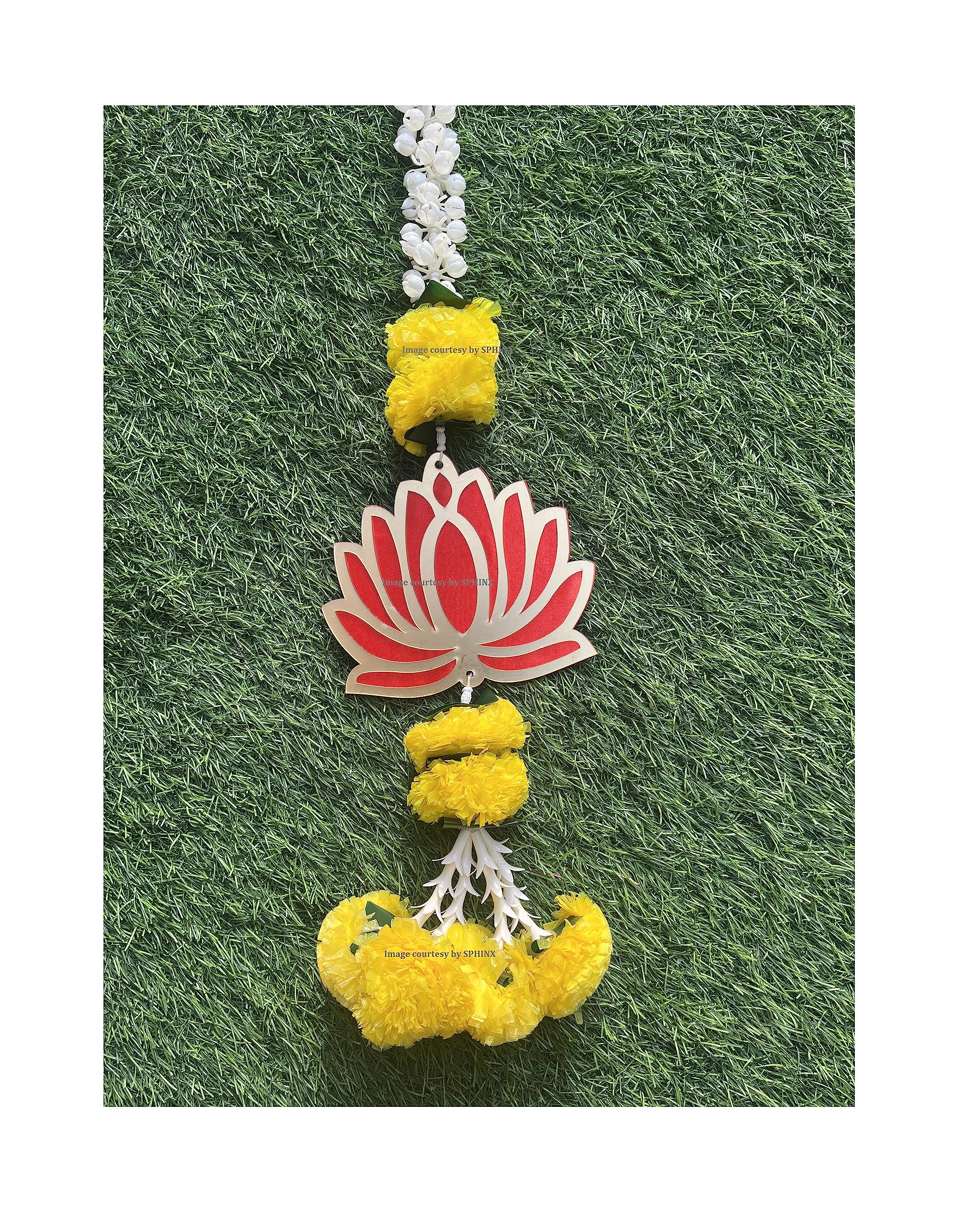 SPHINX Lotus hangings with artificial jasmine, marigold, Lily and green leaves garlands Decorative Latkans,Easy Simple Backdrop for Ganesh chaturthi, Teej decorations(Approx 2 ft)- (5 Pieces)