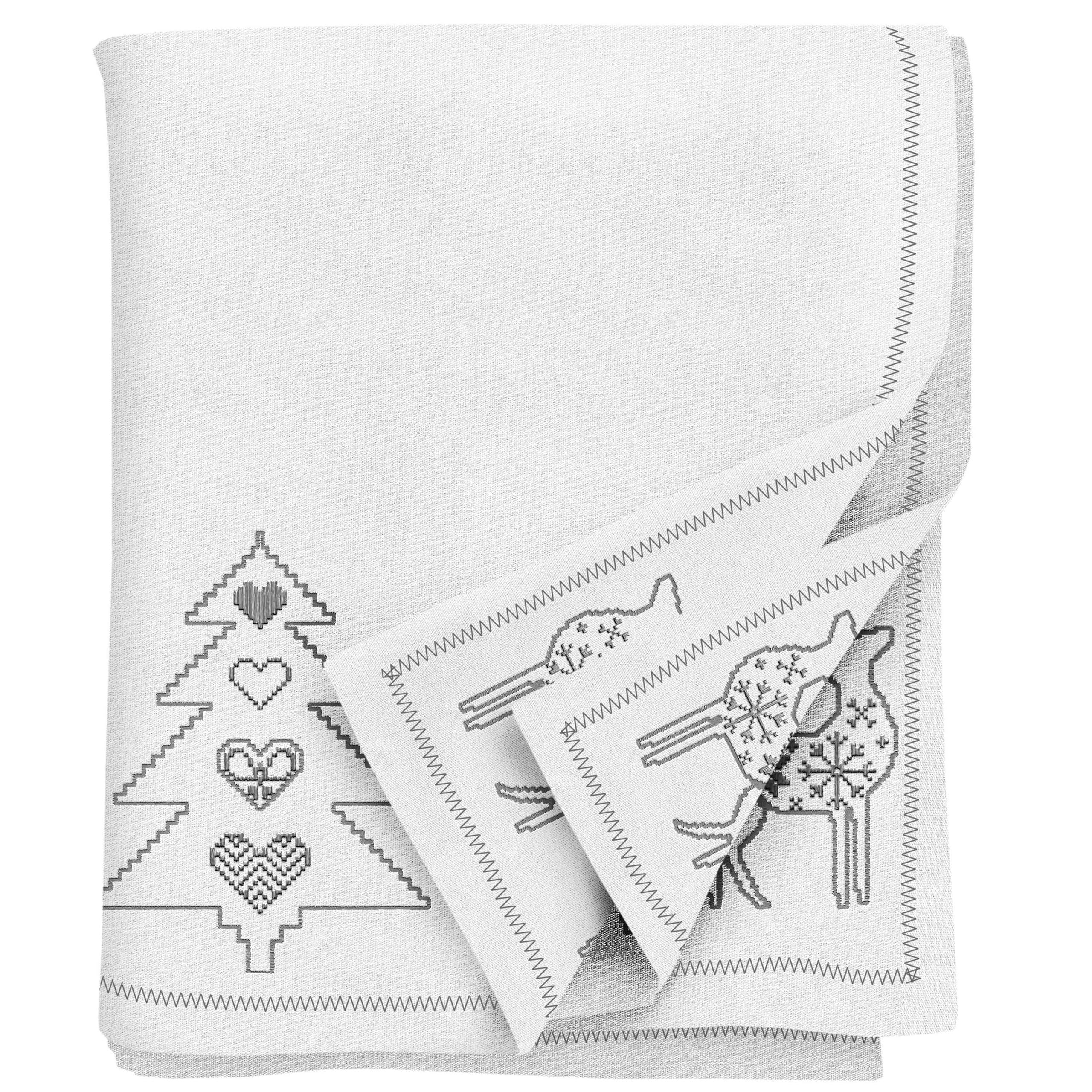 Ragged Rose Christmas Table Cloth, Festive Linen Tablecloth with Nordic Style Prints for Living Room & Kitchen