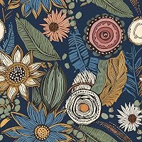 Laatse Dark Blue Boho Peel & Stick Wallpaper - Vintage Floral Contact Paper 17.5" x 393.7" Removable Waterproof Self-Adhesive for Walls, Cabinets, Furniture