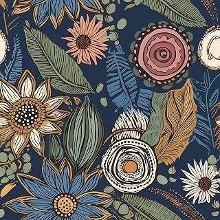 Laatse Dark Blue Boho Peel & Stick Wallpaper - Vintage Floral Contact Paper 17.5" x 393.7" Removable Waterproof Self-Adhesive for Walls, Cabinets, Furniture